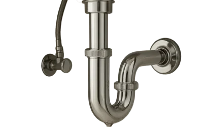 Illustration d’un siphon de lavabo propre et accessible sous une vasque moderne. L’image évoque le choix d’un modèle pratique pour limiter les bouchons et les mauvaises odeurs.
