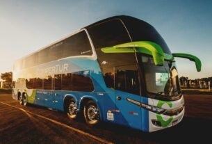 parked blue and black Compertur bus