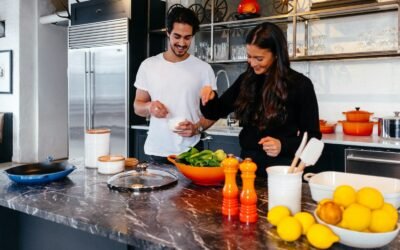 man and woman cooking