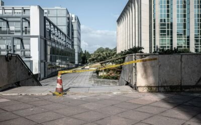 stairs outdoor with early warning design and caution tape